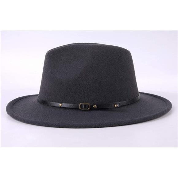 Lanzom Womens Classic Wide Brim Floppy Panama Hat Belt Buckle Wool Fedora Hat main image 8